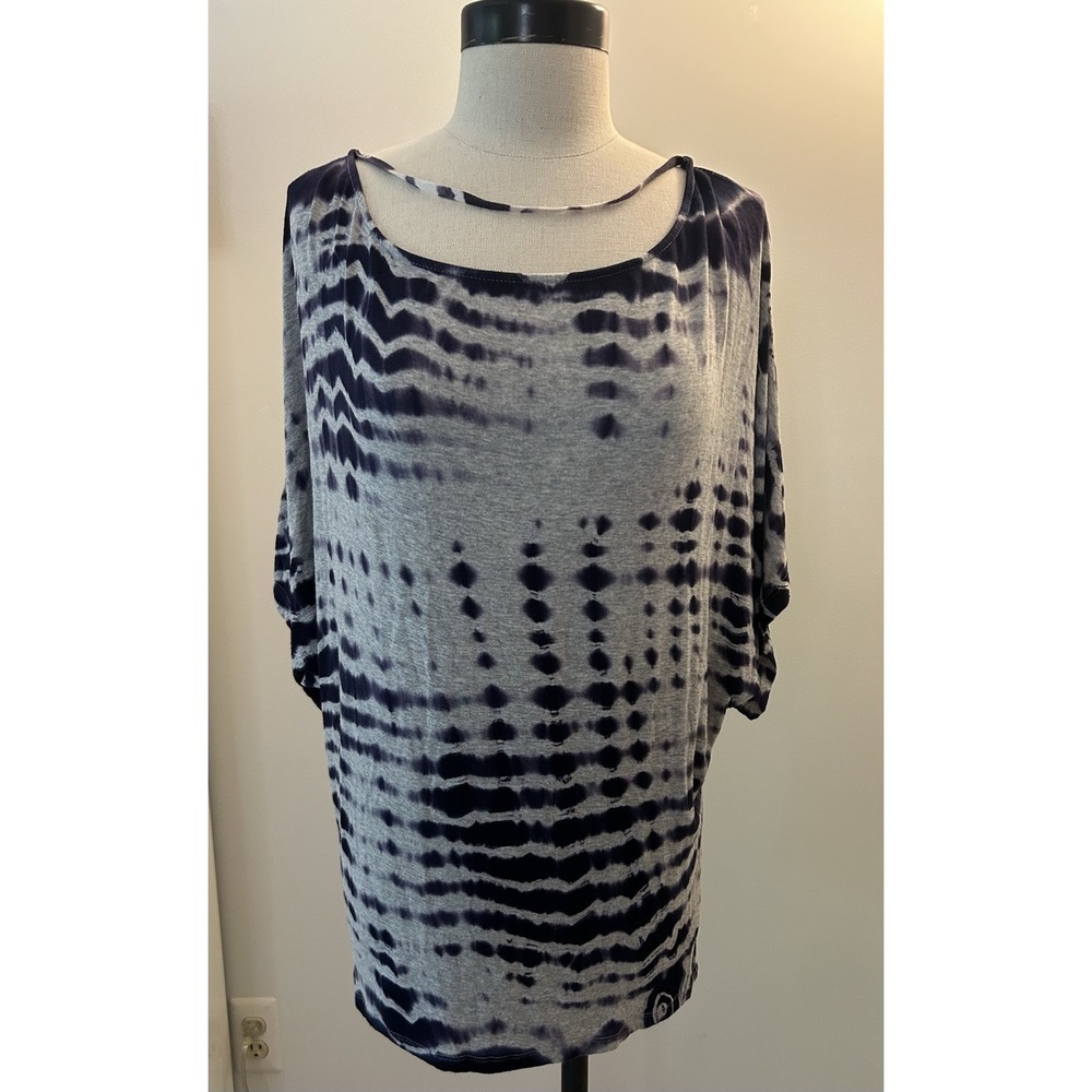 Michael Stars Navy Gray Tie-Dye Top Dolman Short Sleeve Pullover Womens One Size